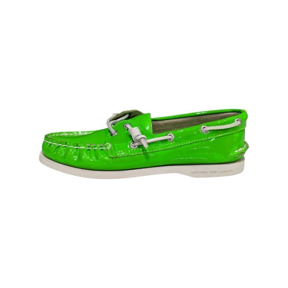 Sperry Top-sider Jeffrey Neon Lime Green Patent Leather Boat Shoes Size 6.5